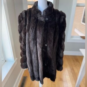 Vintage Royal Minke Black Faux Mink Fur Dress Coat Union Label Fits Size Medium
